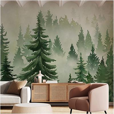 misty forest wallpaper mural