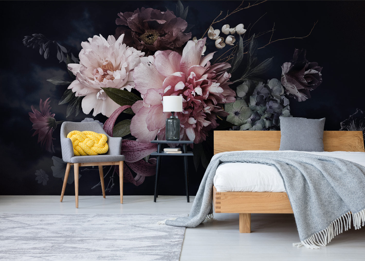 camilla dark flower wall mural for bedroom