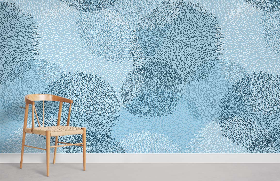 Premium Blue Floral Peel and Stick Mural Wallpaper