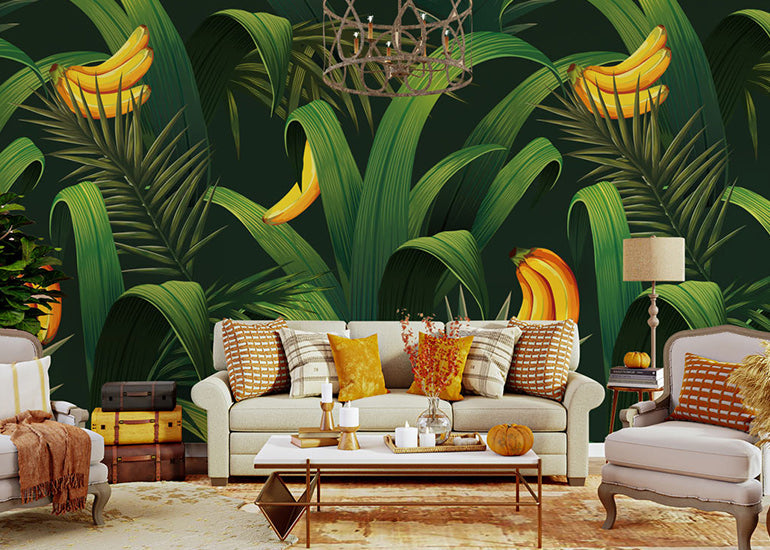 banana bushes green wallpaper mural