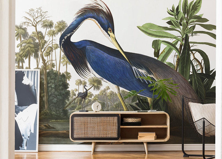 blue heron bird wallpaper mural
