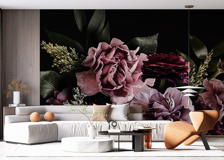 dark flower bouquet wallpaper mural