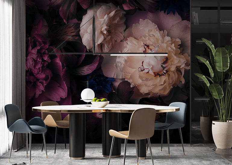 3D flower blossoms dark wall murals