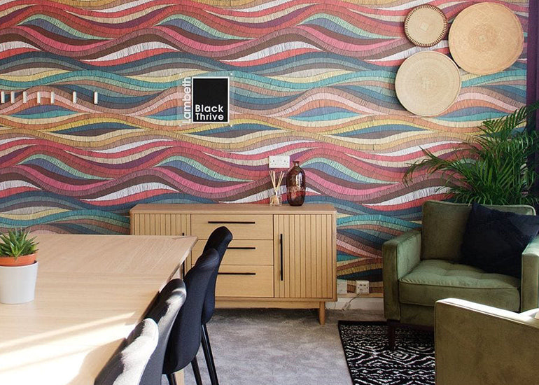 embroidery wave boho wallpaper mural