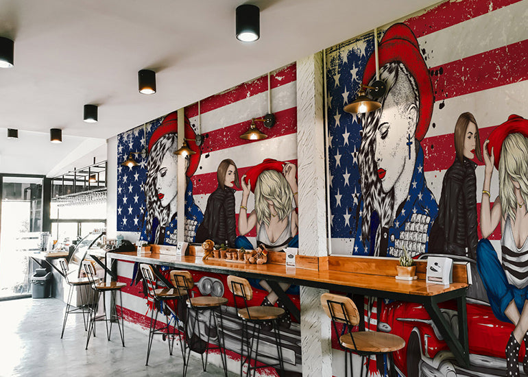 beauties and American flag wallpaper mural