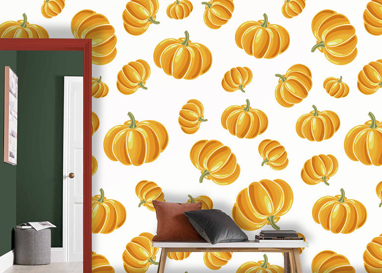 painted pumpkin wall mural for dining room