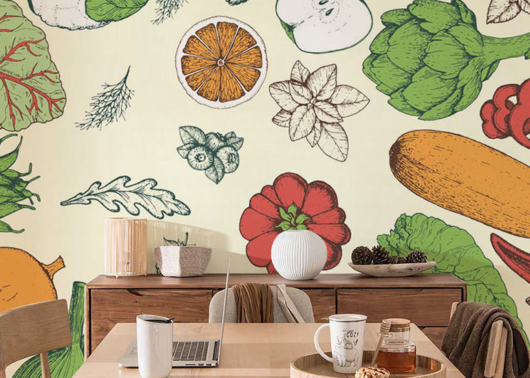 colorful fruit & vegetable kitchen wall murals