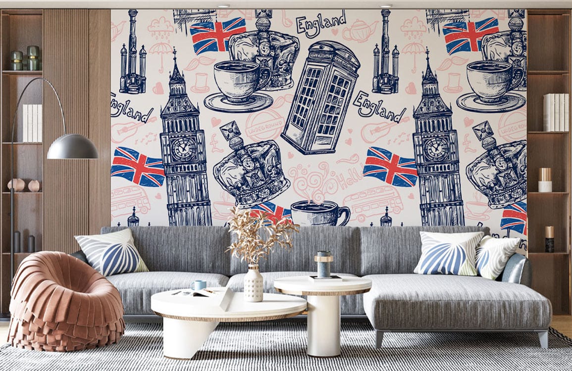 Premium Blue and White Peel and Stick Mural Wallpaper