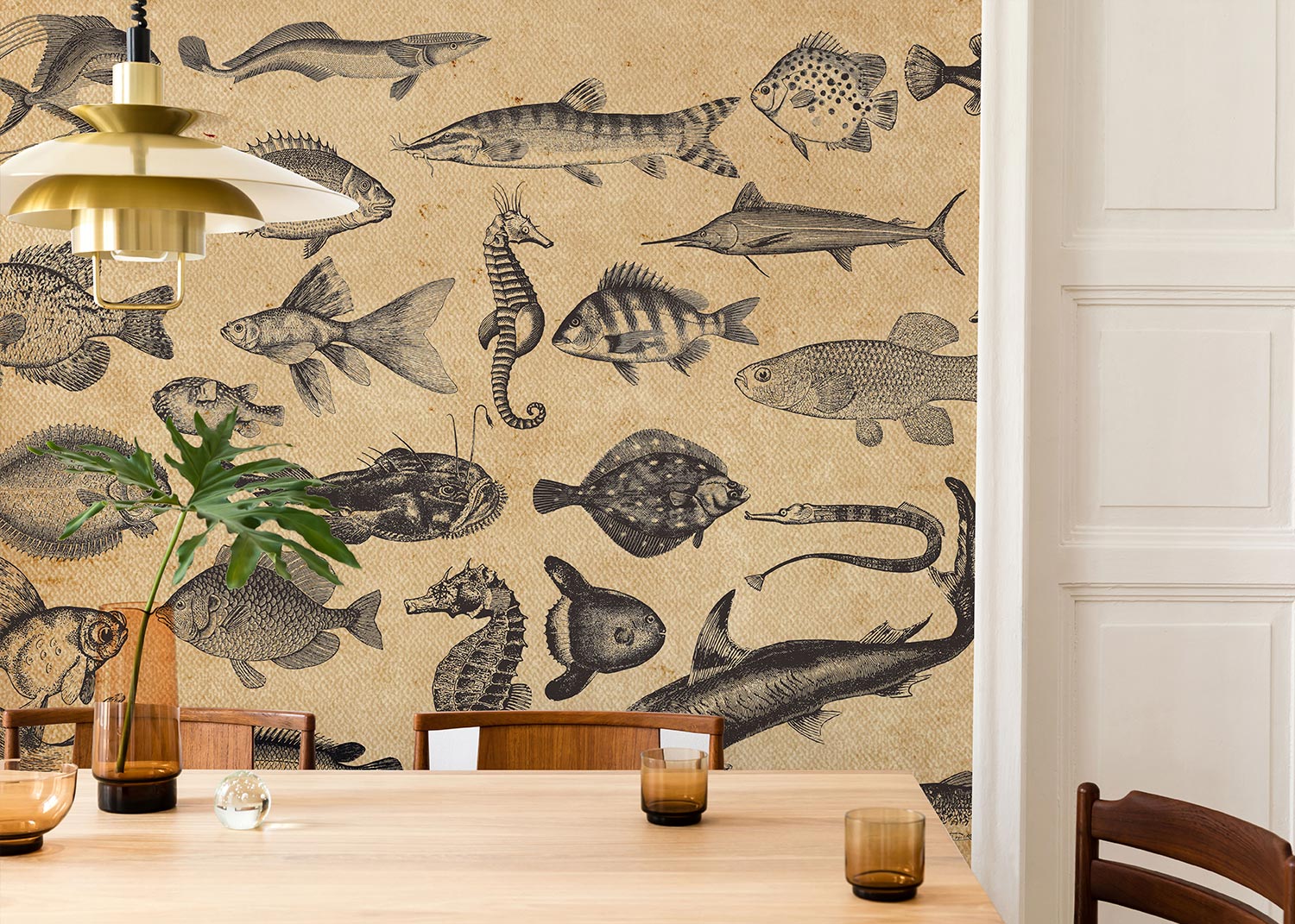 vintage ocean fish wallpaper mural for restaurant
