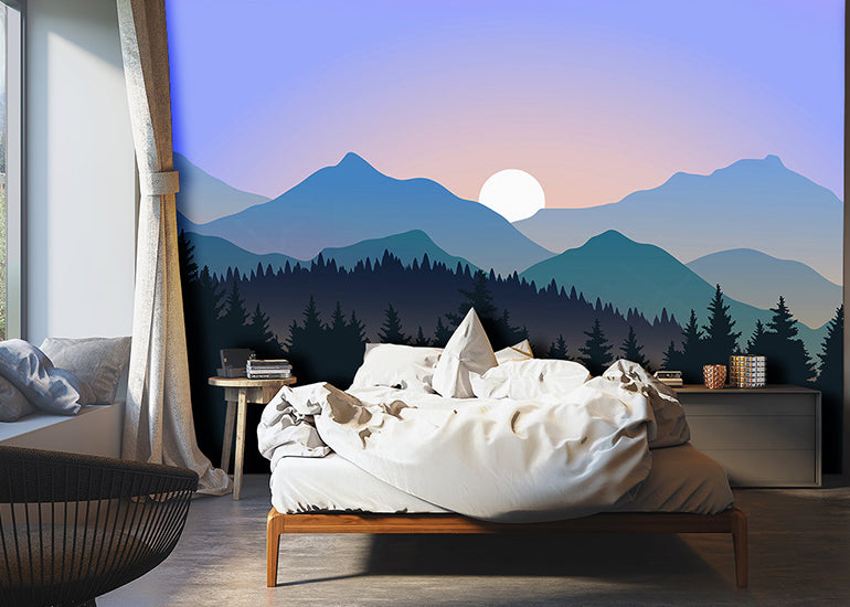 ombre purple mountain wall mural