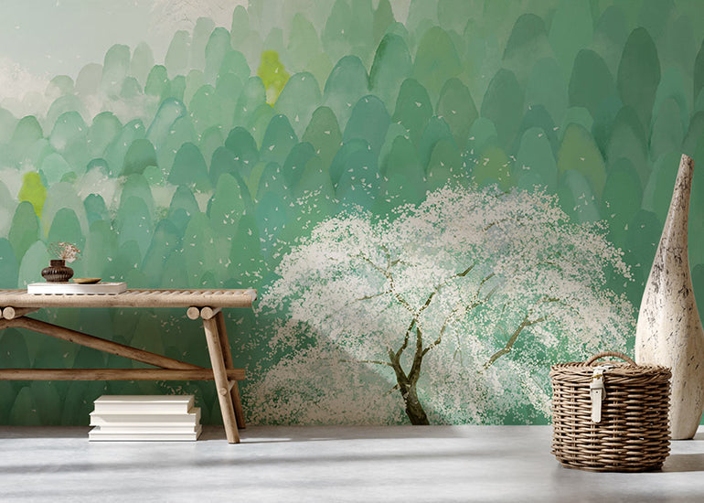 forest pear blossoms watercolor wall murals