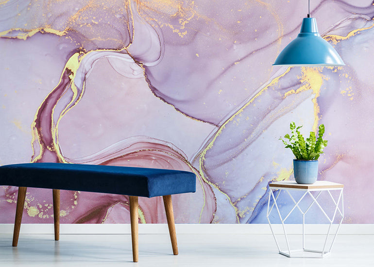 fluid pink flowing marble wall murals
