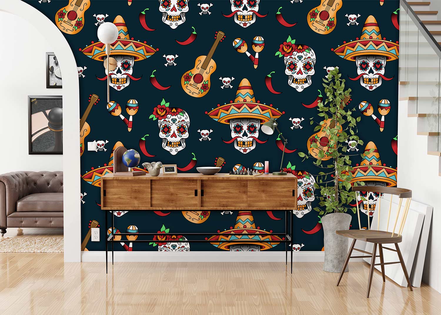 skulls & guitar wallpaper mural