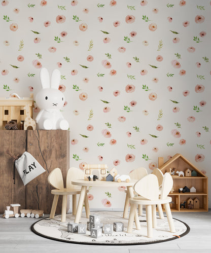 Blush Rose Harmony Mural Wallpaper in playroom