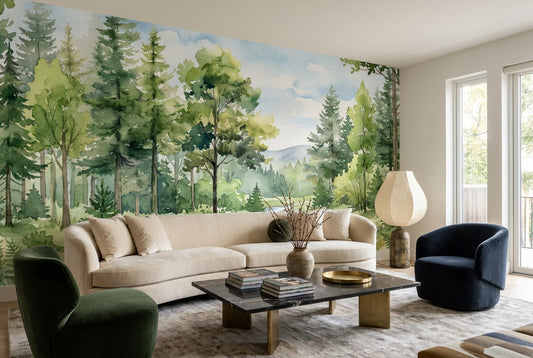 Fresh Meadow Forest Green Wallpaper Mural room scene