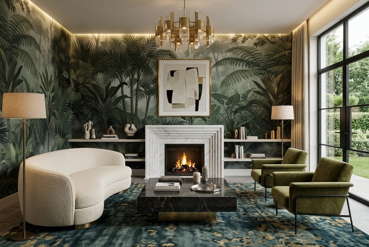 Atmospheric Misty Forest Wallpaper Mural room scene