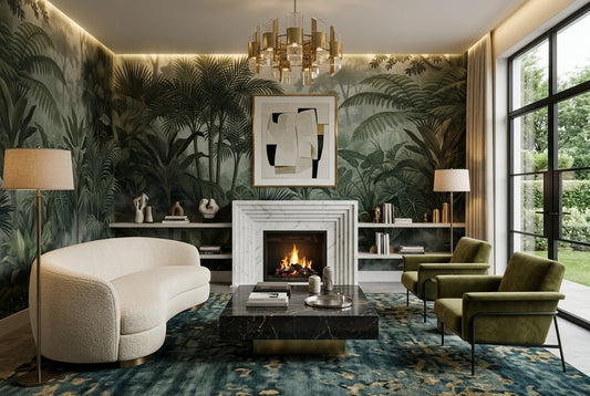 Atmospheric Misty Forest Wallpaper Mural room scene