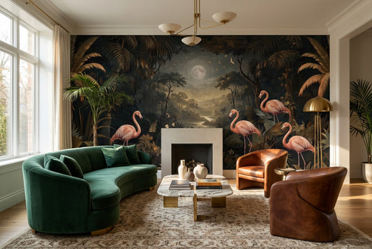 Shadow Flamingo Dark Forest Wallpaper Mural room scene
