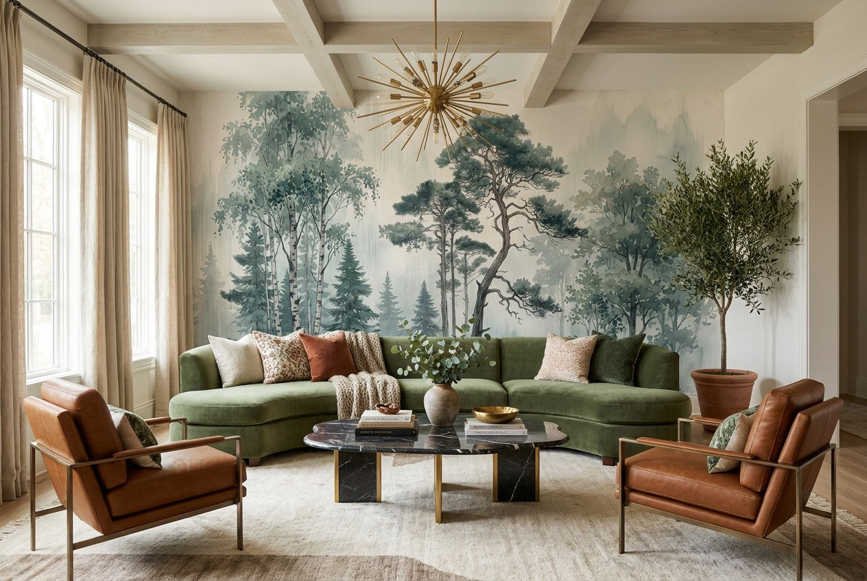 Cool Misty Forest Wallpaper Mural room scene