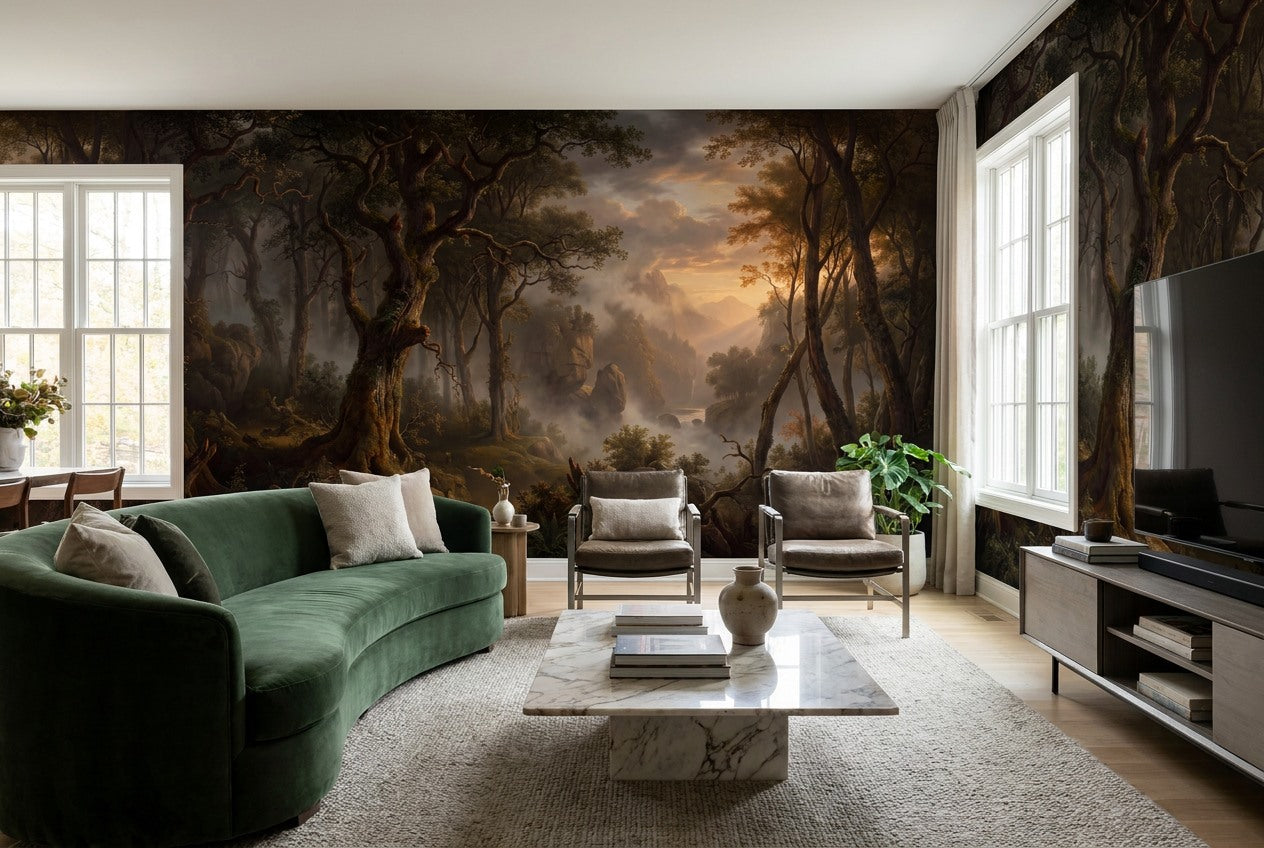 Midnight Mountain Dark Forest Wallpaper Mural room scene