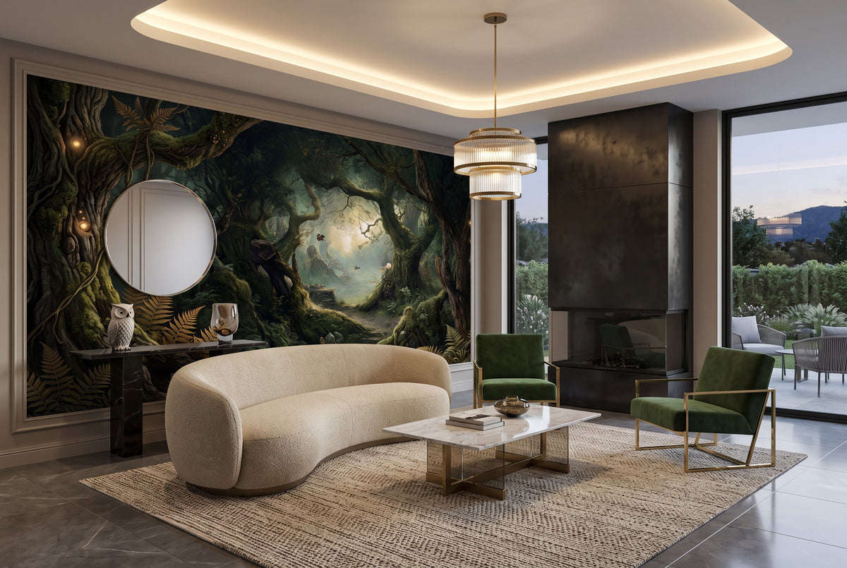 Nocturnal Moon Dark Forest Wallpaper Mural room scene