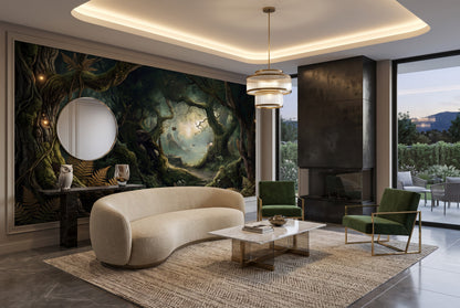 Nocturnal Moon Dark Forest Wallpaper Mural room scene