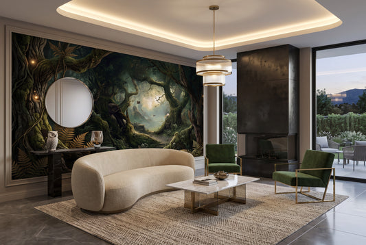 Nocturnal Moon Dark Forest Wallpaper Mural room scene