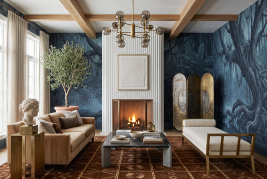 Midnight Teal Dark Forest Wallpaper Mural room scene