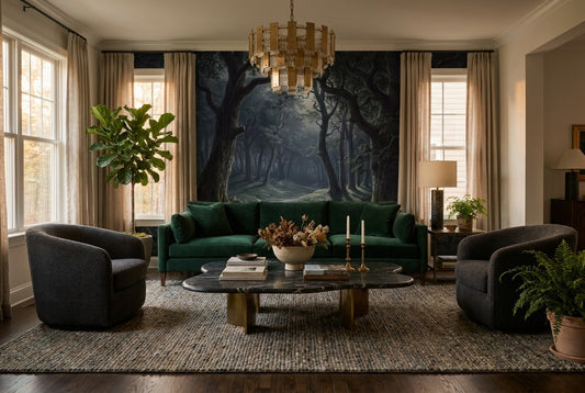 Somber Enchanted Dark Forest Wallpaper Mural room scene
