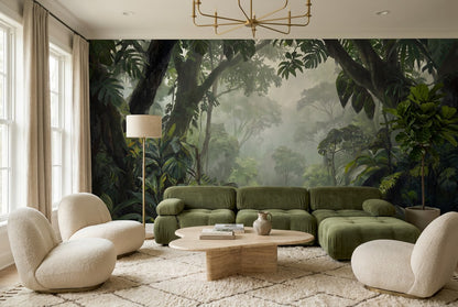 Lush Canopy Green Jungle Wallpaper Mural room scene