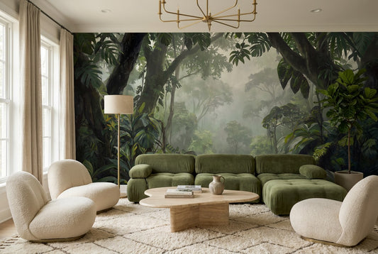 Lush Canopy Green Jungle Wallpaper Mural room scene