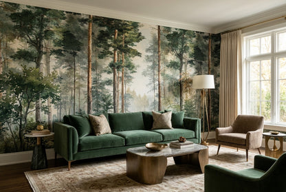 Moss Forest Green Wallpaper Mural room scene