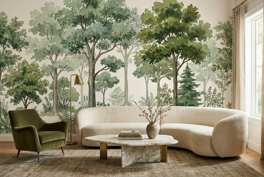 Olive Forest Green Wallpaper Mural room scene