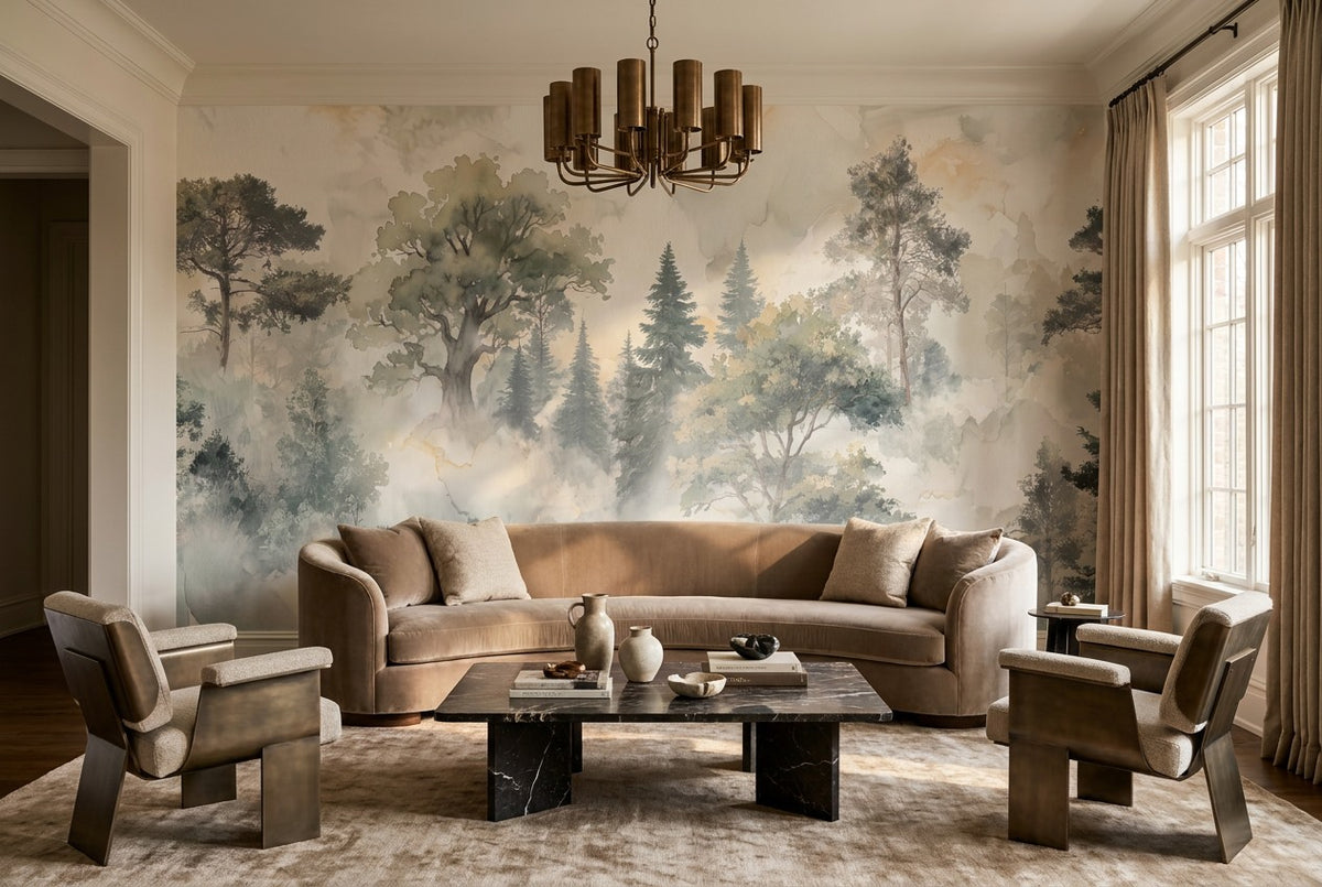 Blue Misty Forest Wallpaper Mural room scene