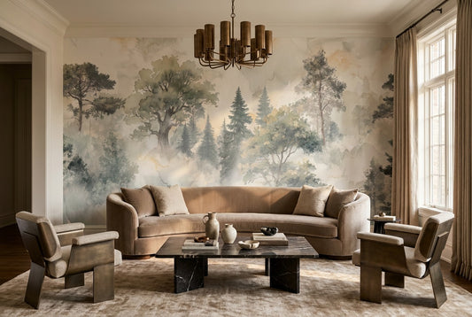 Blue Misty Forest Wallpaper Mural room scene