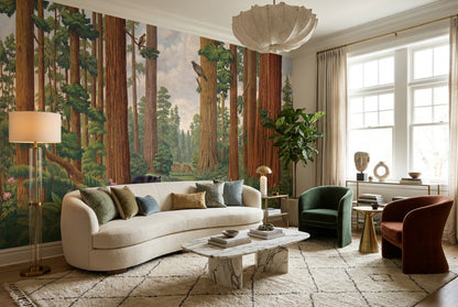 Majestic Brown Redwood Forest Wallpaper Mural room scene