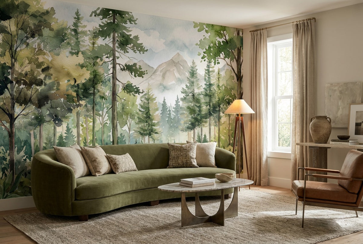 Woodland Forest Green Wallpaper Mural room scene