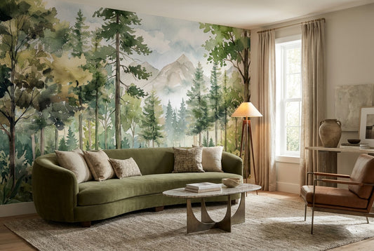 Woodland Forest Green Wallpaper Mural room scene
