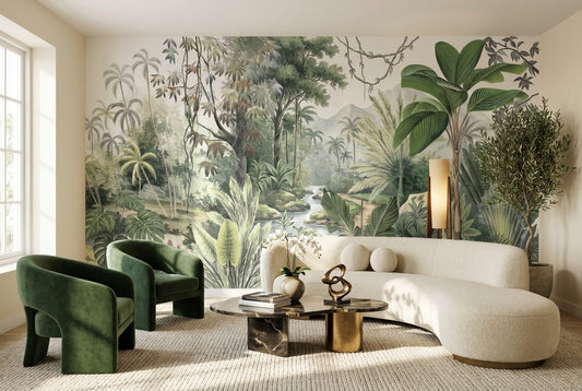 Jade Rainforest Green Jungle Wallpaper Mural room scene