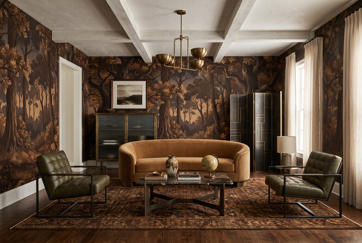 Moody Black Dark Forest Wallpaper Mural room scene