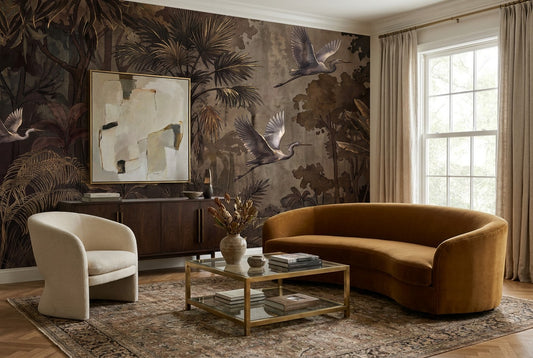 Black Twilight Bird Dark Forest Wallpaper Mural room scene