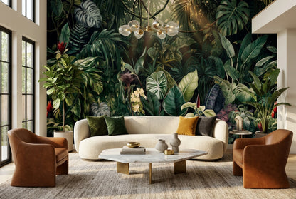 Mossy Foliage Green Jungle Wallpaper Mural room scene