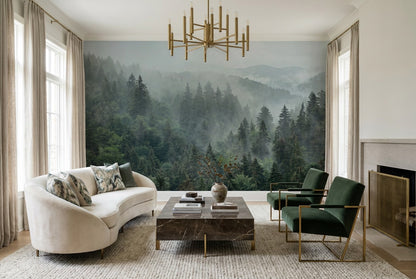 Pale Calm Misty Forest Wallpaper Mural room scene