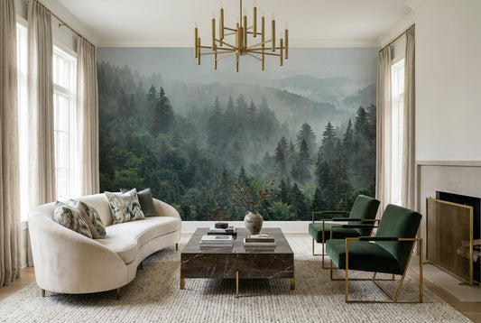 Pale Calm Misty Forest Wallpaper Mural room scene