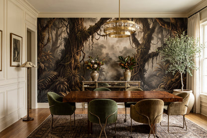 Charcoal Gothic Dark Forest Wallpaper Mural room scene