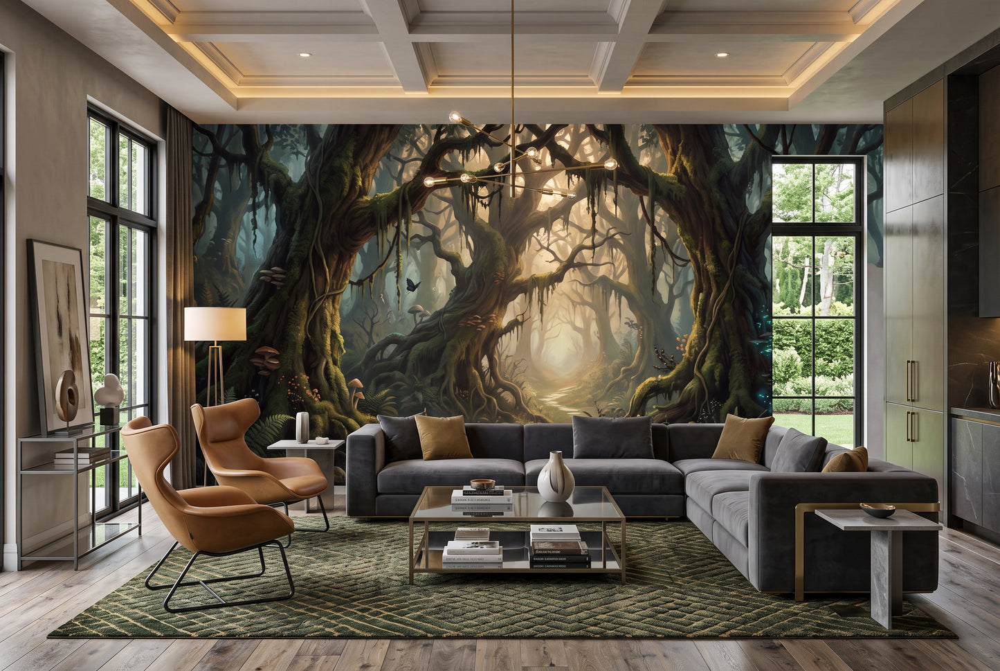 Dim Glow Dark Forest Wallpaper Mural room scene