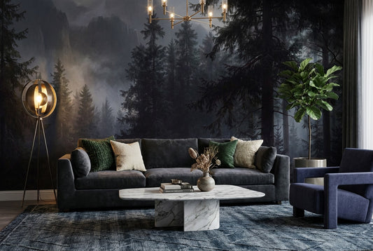 Gloomy Pine Dark Forest Wallpaper Mural room scene