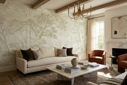 Mint Botanical Forest Green Wallpaper Mural room scene