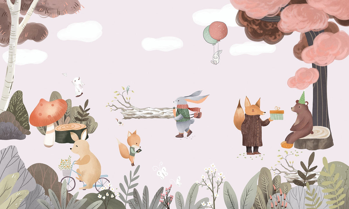 Fresque Murale de Nursery d'Animaux de Forêt Fantaisistes