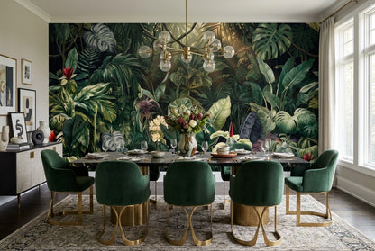 Mossy Foliage Green Jungle Wallpaper Mural interior scene